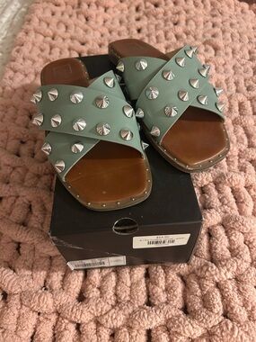 ShuShop Studded Mint Green Cross-Strap Slide Sandals